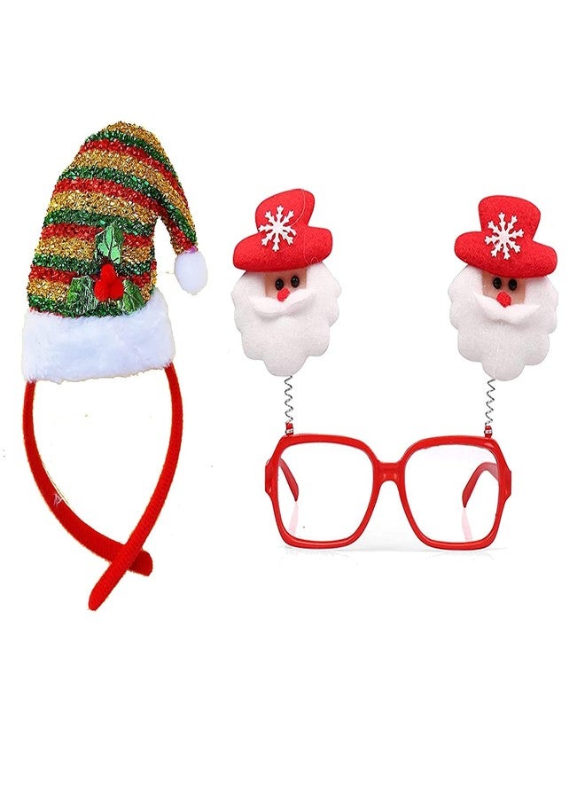 Partunay 1 Pcs Glitter Cap Shape Hairband with Santa Clause Goggles Christmas Costume for Kids Adults Christmas Xmas Party Props Favor Christmas Gift for Kids
